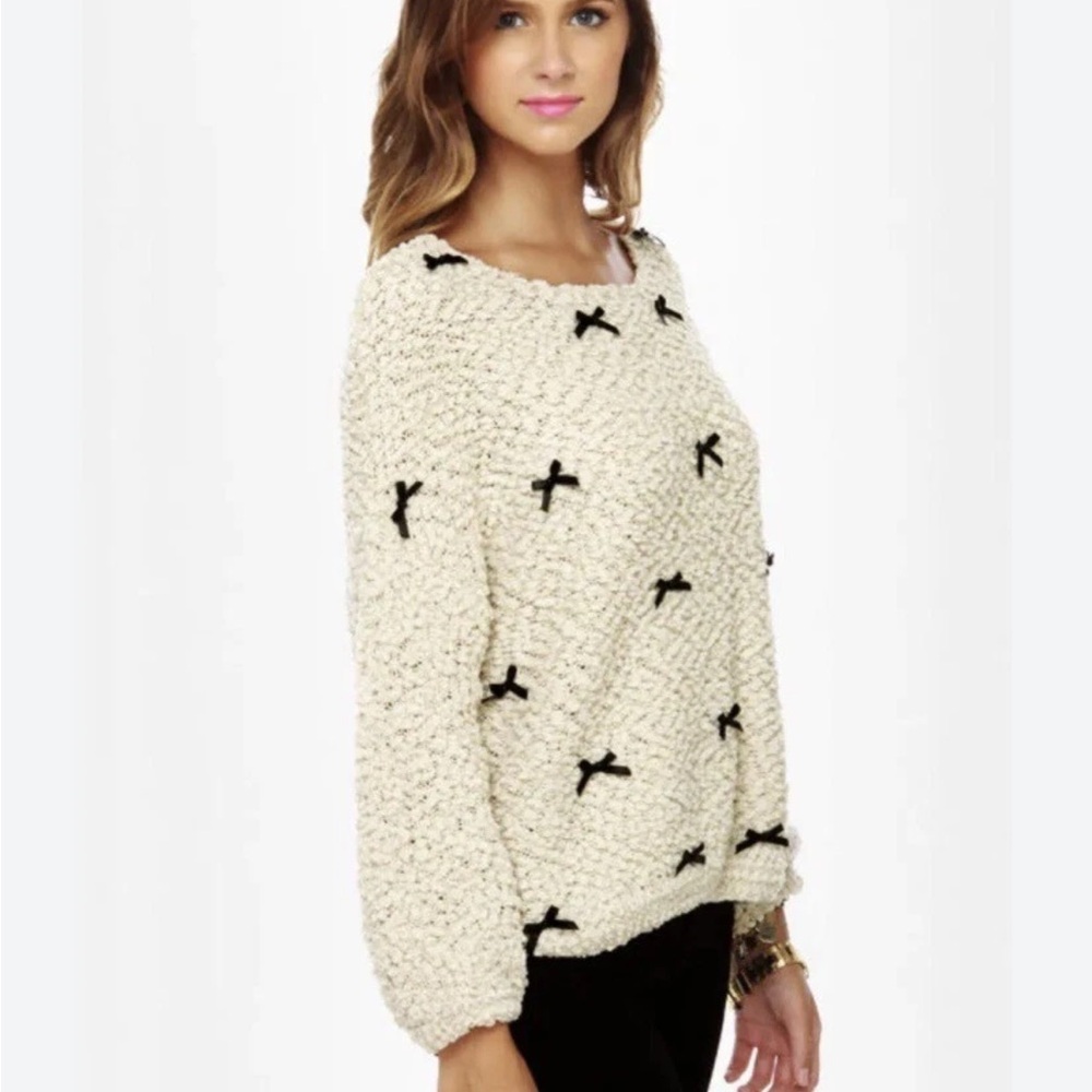Women's Cream and Black Bows Sweater